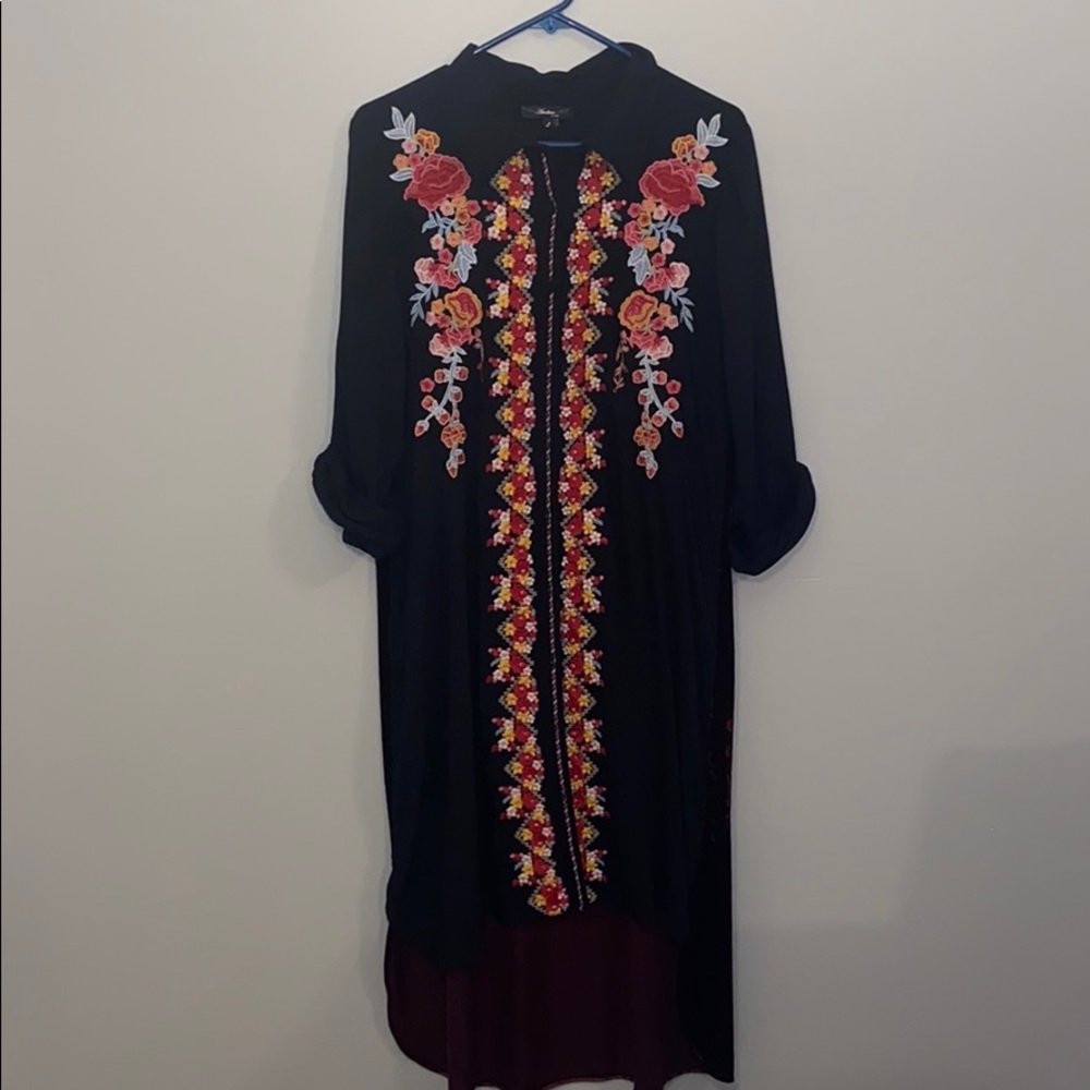 Long Button Down Duster Velvet Back